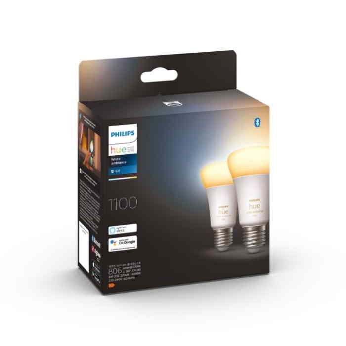 Bombilla Philips HUE White Ambiance E27 1100lm Pack Doble Zigbee & BT