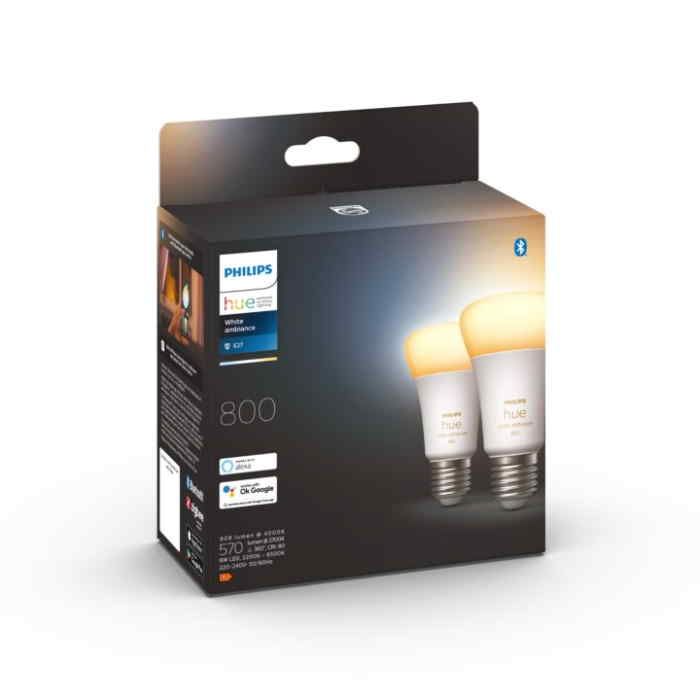 Bombilla Philips HUE White Ambiance E27 800lm Pack Doble Zigbee & BT