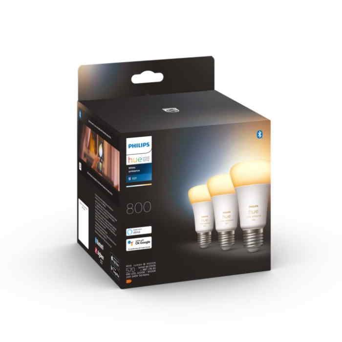Bombilla Philips HUE White Ambiance E27 800lm Pack Triple Zigbee & BT