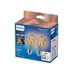 Bombilla Philips Smart Led Filamento Claro Estándar A60 Ambiance E27 Pack Doble Wifi Con tecnología SpaceSense