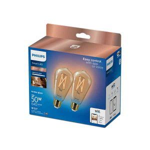 Bombilla Philips Smart Led Filamento Ámbar Pebetero ST64 Ambiance E27 Pack Doble Wifi Con tecnología SpaceSense