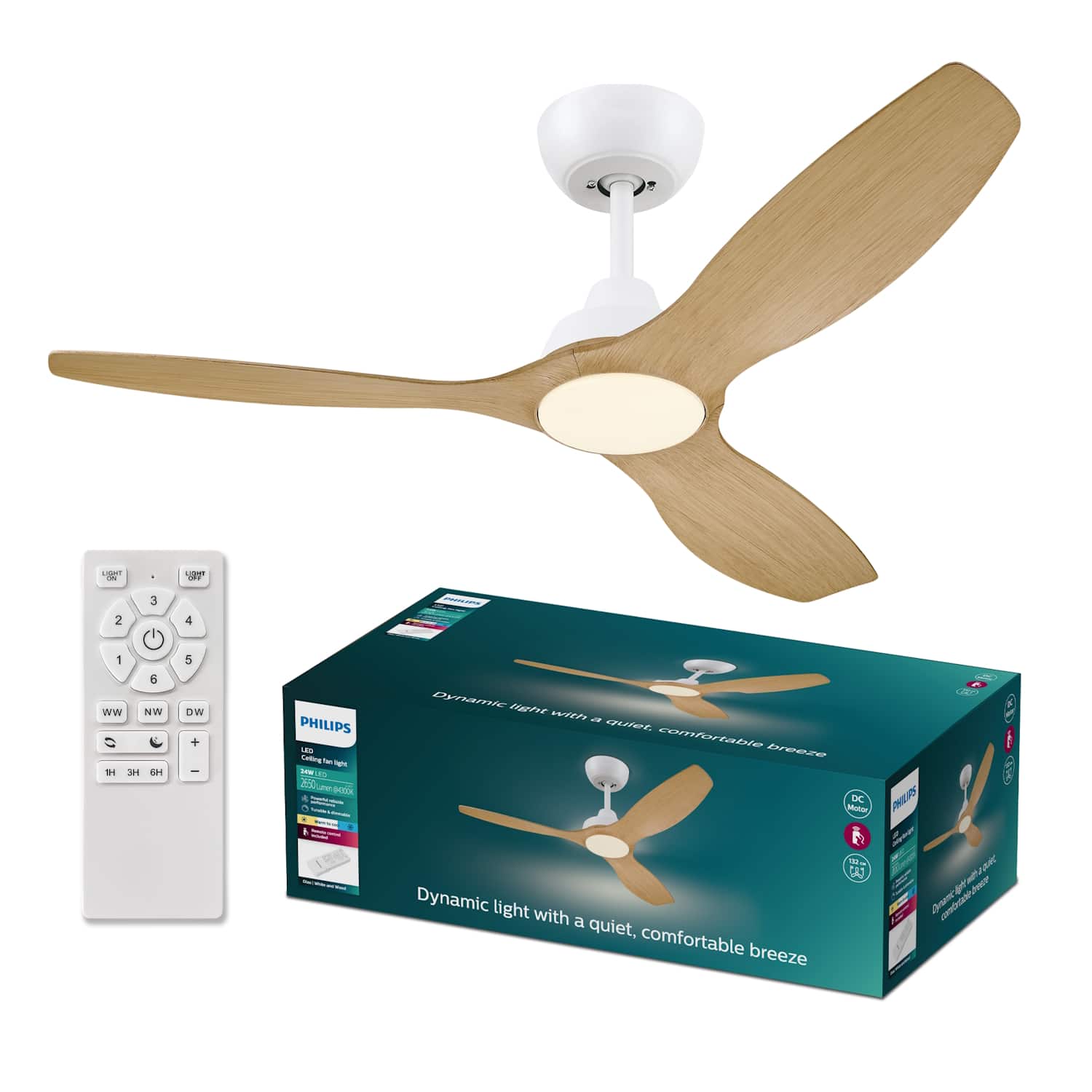 Ventilador de Techo Olas 52" DC Blanco Madera Philips